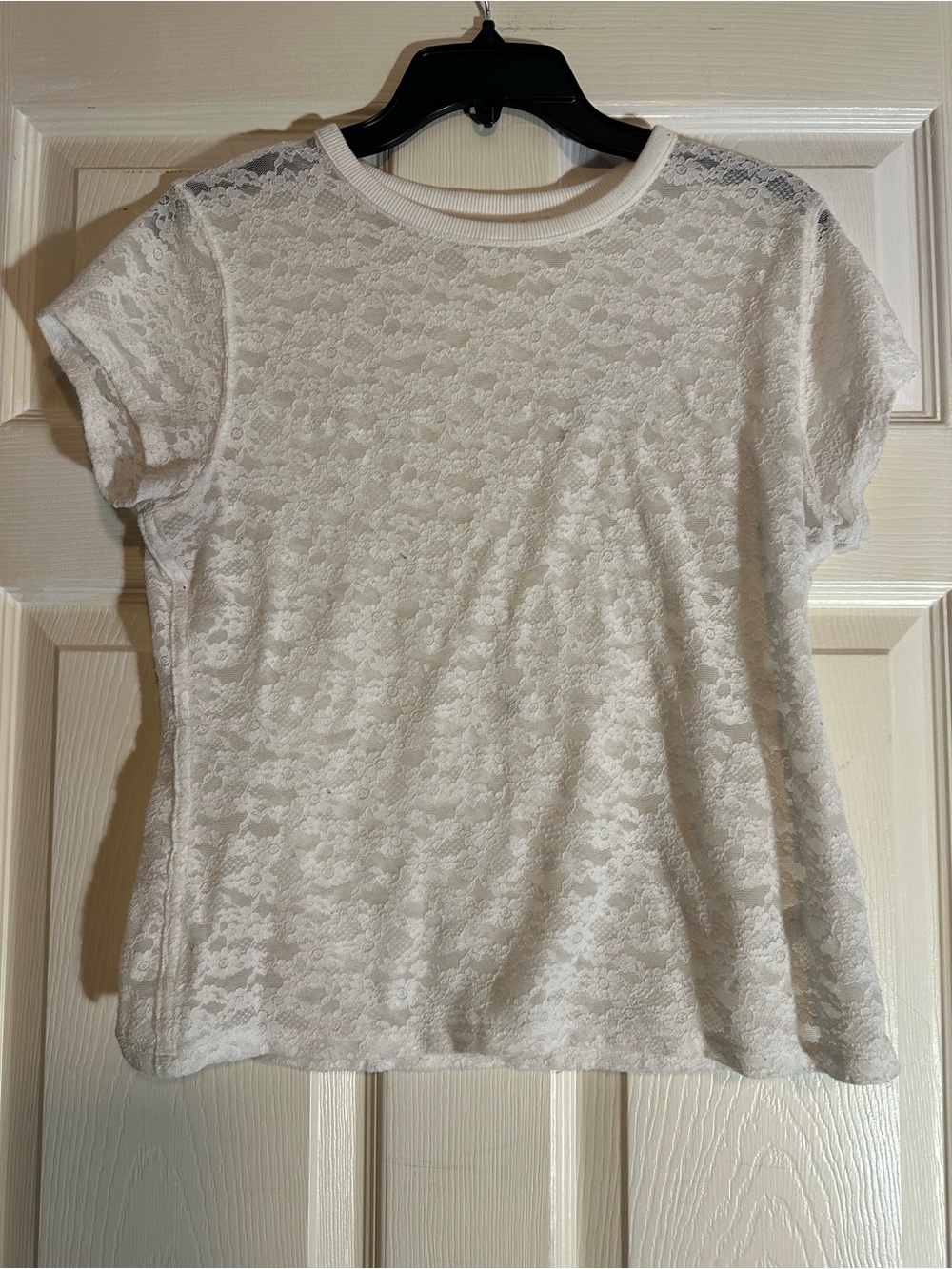aerie White Floral Lace Short Sleeve Tee
